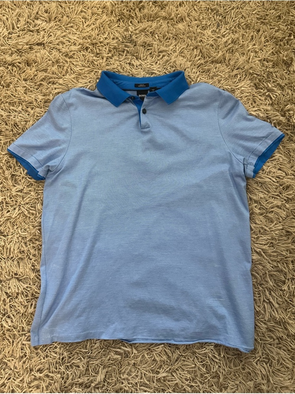 Hugo Boss Slim Fit Light Blue Polo with Royal Blue Contrast Collar - Size XL